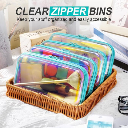 Hoolerry 4 Pcs Hard Clear Zipper Case Makeup Bags Plastic Pencil Pouch - Image 5