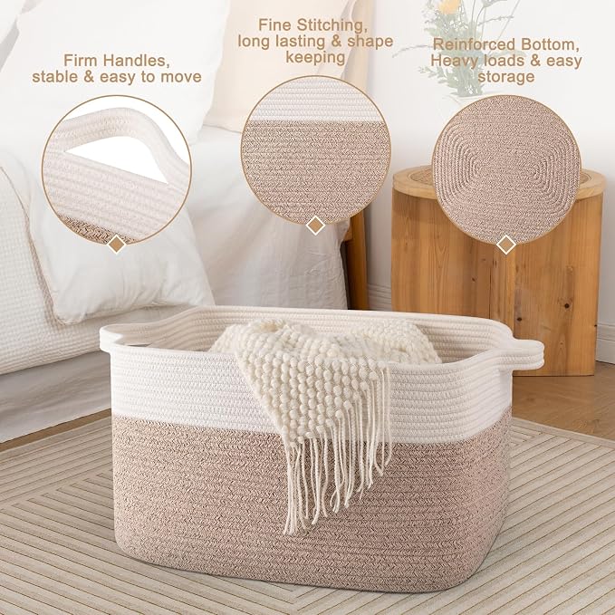 65L Large Storage Basket, Cotton Rope Woven Blanket Basket, Toy Storage - Image 5