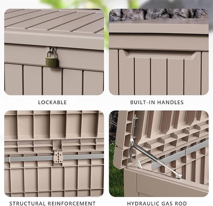 DRATO 280 Gallon Deck Box, Waterproof Resin Large Outdoor Storgae Box - Image 6