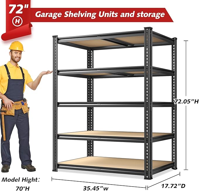 REIBII 72.05" H Storage Shelves 2300LBS Garage Shelving Heavy Duty Metal - Image 3