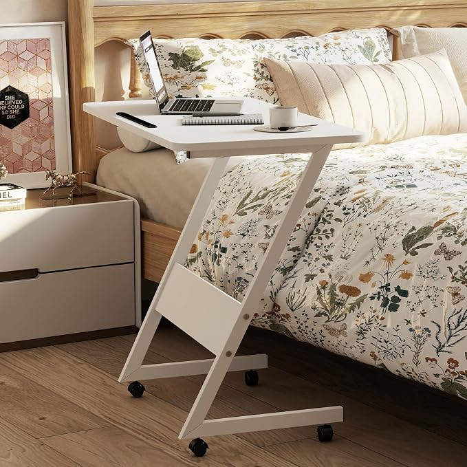 Overbed Bedside Table with Wheels, Small Desk Portable Rolling, Overbed Table - Image 3