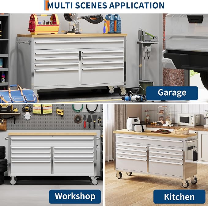 61 in Tool Chest, Tool Box Mobile 9 Drawers Storage Rolling Cabinet - Image 7