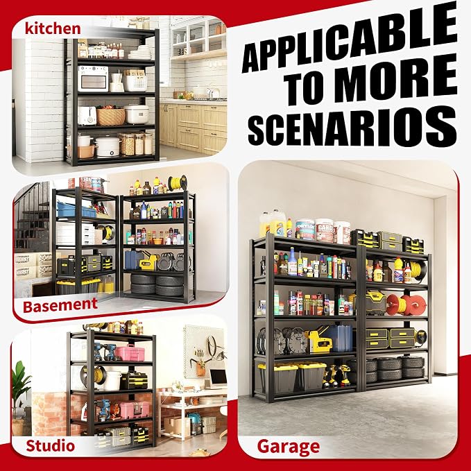 Heavy Duty Garage Shelving, Metal Storage Shelves, Adjustable 5 Tier Metal - Image 6