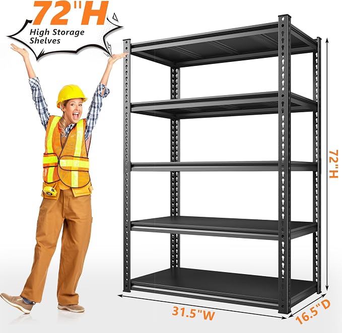 REIBII 72" Garage Shelving, Storage Shelves 2050LBS Heavy Duty Shelving - Image 3