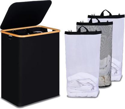 efluky Laundry Hamper with Lid, Trio Laundry Hamper with 3 Removable Bags by efluky