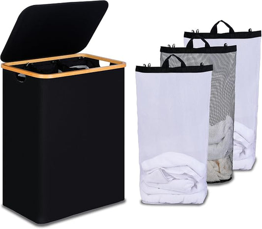 efluky Laundry Hamper with Lid, Trio Laundry Hamper with 3 Removable Bags by efluky