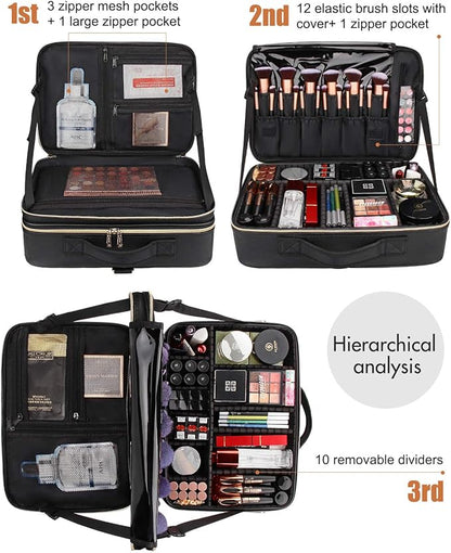 Relavel Makeup Case Large Makeup Bag Professional Train Case 16.5 inches Travel - Image 3