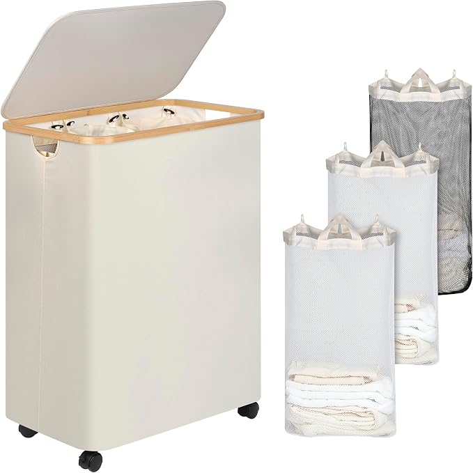Lagre Laundry Basket with Wheels, Laundry Hamper with Lid, 160L Clothes Hamper by iEGrow