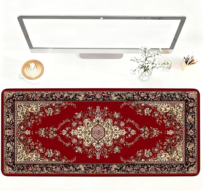 Red Vintage Persian Rug Mouse Pad – Large Extended Desk Mat 35.43 x 15.75 in – by LEIWEIHOPE