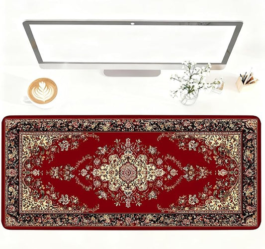 Red Vintage Persian Rug Mouse Pad – Large Extended Desk Mat 35.43 x 15.75 in – by LEIWEIHOPE