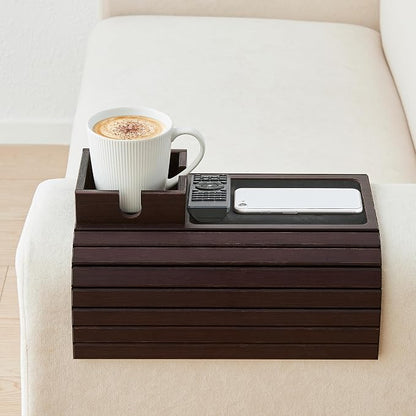 Bamboo Couch Cup Holder, Foldable Sofa Arm Tray, Anti-Slip Couch Aremrest Tray - Image 8