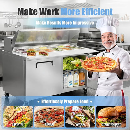 48" W Commercial Refrigerator Sandwich Salad Prep Table, Stainless Steel 2-Door - Image 3