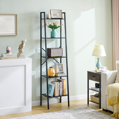 Hoctieon 5-Tier Industrial Ladder Bookshelf, Narrow Ladder Shelf, Tall Standing - Image 8