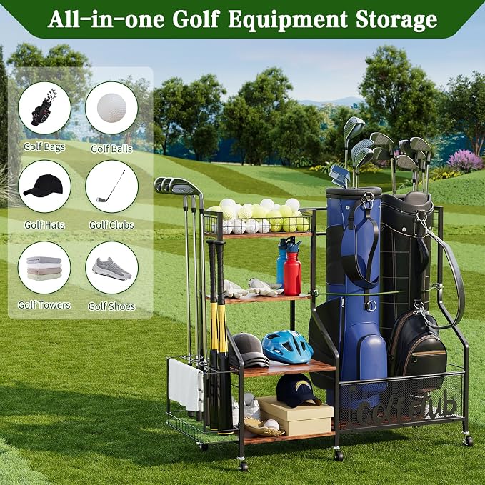 Golf Rack with Golf Bag Storage, Large Golf Bag Organizer - Image 2