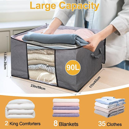 90L Large Blanket Storage Bags, 8 Pack Clothes Storage Bag Comforter Storage Bin - Image 2