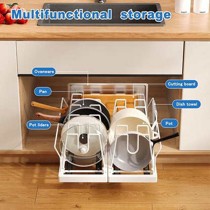 Pots and Pans Organizer Under Cabinet, 21.6" Deep Pull Out Pot Lid Organizer - Image 2
