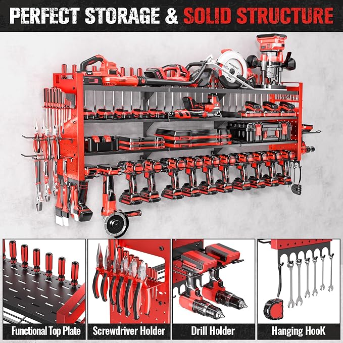 49.8" W Large Power Tool Organizer Wall Mount, Heavy Duty Tool Organizer - Image 3