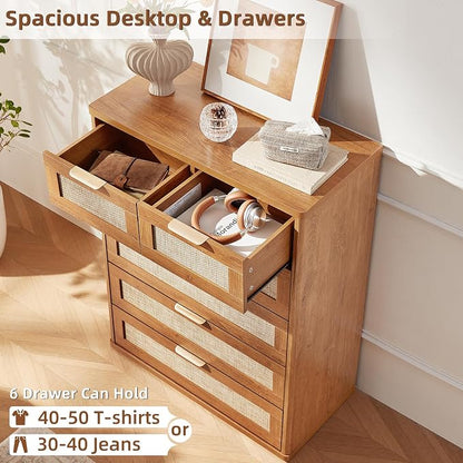 LEYAOYAO Rattan Dresser for Bedroom, Modern 6 Drawers Boho Dressers - Image 3