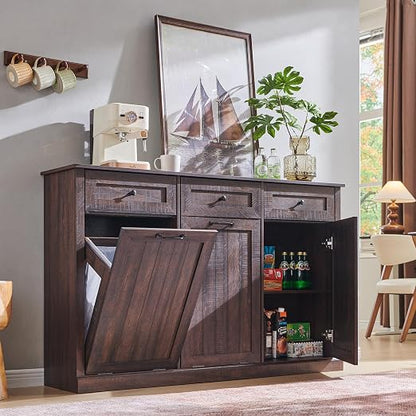 Triple Tilt Out Trash Can Cabinet, 20 Gallon Farmhouse Laundry Hamper Cabinet - Image 7