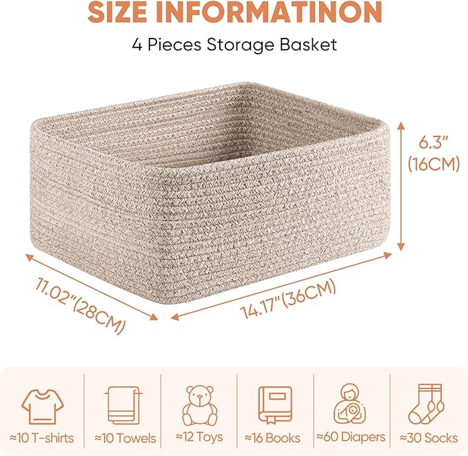 OIAHOMY 4 Pack 14.17*11.02*6.3IN Storage Baskets - Image 2