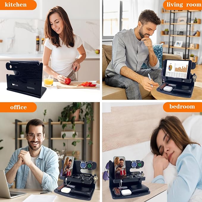 Gifts for Men Dad Women Husband Boyfriend Him Nightstand Organizer for Men Wood - Image 2