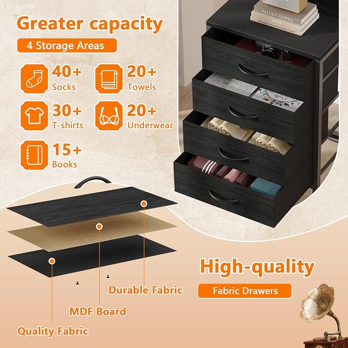Furnulem Tall Nightstand with Charging Station, Night Stands with LED Lights - Image 7