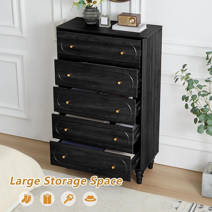 ORRD 5 Drawer Fluted Dresser for Bedroom Set of 2, Mid Century Modern Chest of - Image 4