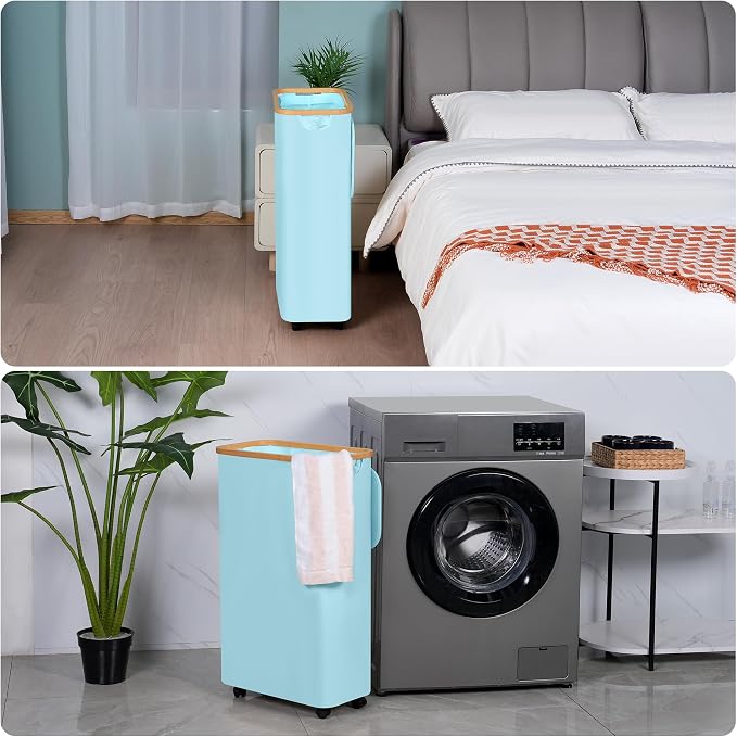 efluky Laundry Basket with Wheels, Tall Rolling Laundry Hamper with Lid and - Image 6