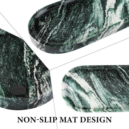 Koville Green Marble Tray for Bathroom Countertop, Stone Jewelry Dish Candle - Image 3