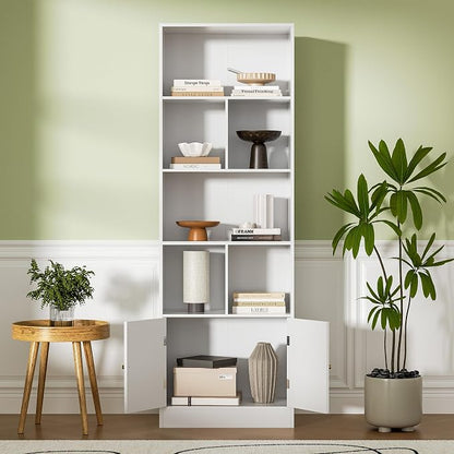 71" Tall Bookshelf with 6 Cubes and 2 Doors, 4-Tier Bookshelf, Open Shelf - Image 4