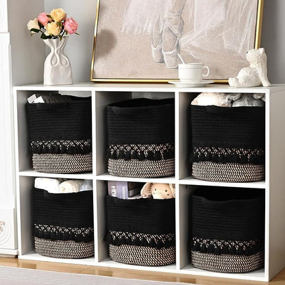 3 Pack Storage Basket for Shelves, Boho Cotton Rope Storage Bins - Image 5