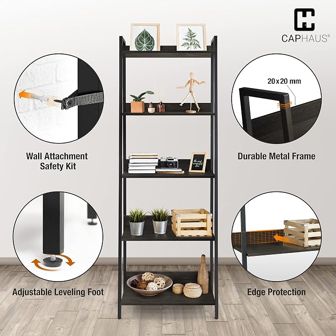 CAPHAUS 5 Tier Ladder Bookshelf, 24 Inch Width Free Standing Shelf, Bookcase - Image 5