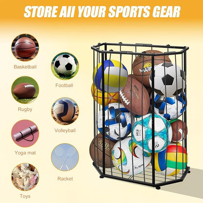 Garage Ball Storage Holder, Elastic Cord Design Can Floor-Standing & - Image 7