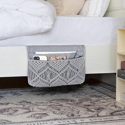 Mkono Macrame Bedside Caddy Storage Organizer Boho Remote Control Tablet - Image 2