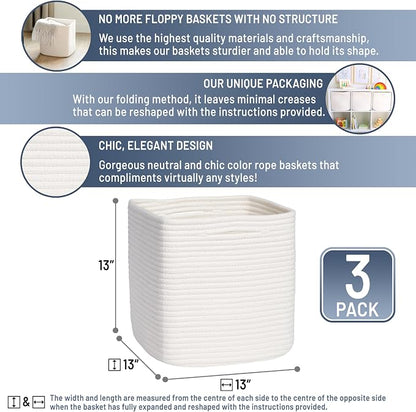 NaturalCozy 13 Inch Cube Storage Bins Cotton Rope Woven Baskets - Image 2