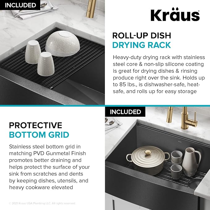 KRAUS Kore Workstation 27-inch Farmhouse Apron Front 16 Gauge Black Stainless - Image 12
