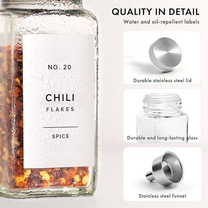 Glass Spice Jars with Label and Stainless Steel Lids Spice Containers with 240 - Image 8
