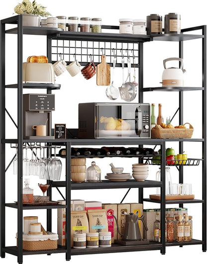 IRONCK Large Bakers Rack with Power Outlet, 62 Inch Wide Microwave Stand by IRONCK