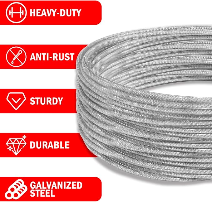 40ft Clothes Line Outdoors 3/16" Wire Ropes Silver PVC Coating Laundry Drying - Image 2
