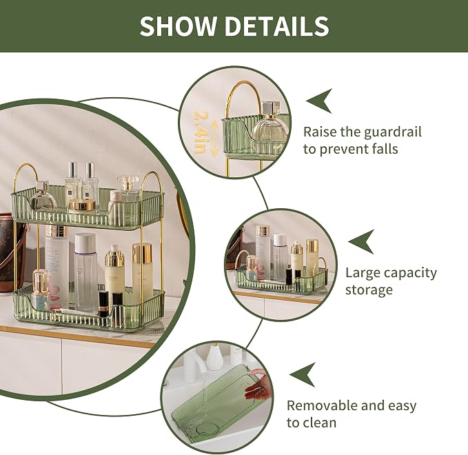 2 Tier Bathroom Organizer Countertop Makeup Perfume Tray Skincare Organizer - Image 6