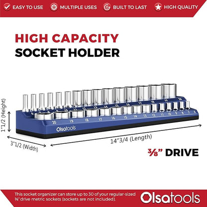 Olsa Tools Magnetic Socket Holder | 3/8-inch Drive | Metric | Blue | Holds 30 - Image 3