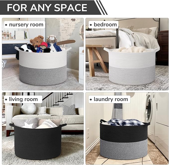 INDRESSME 115L Extra Large Black Blanket Basket, Dog Toy Bin Shoe Baskets Toy - Image 4