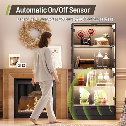 Display Cabinet with Glass Doors, 3 Color Lights, Auto-On Sensor, 4 Tempered - Image 5