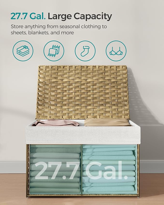 SONGMICS Storage Basket with Lid, Woven Blanket Storage Bin with Handles - Image 8