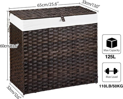 Greenstell Laundry Hamper with Lid, 125L Large Clothes Hamper with 3 Section & - Image 4