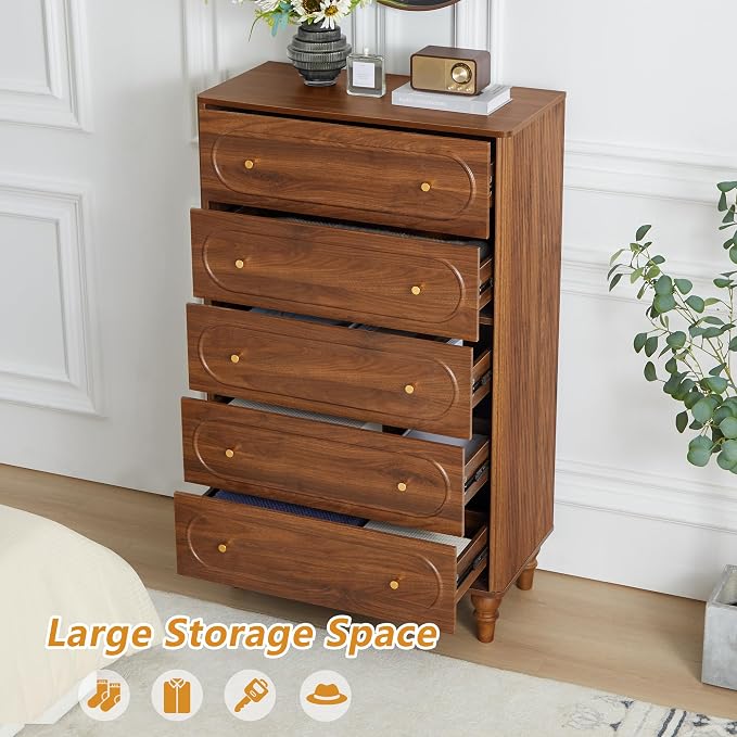 Fluted 5 Drawer Dresser for Bedroom Set of 2, Modern Mid Century Chest of - Image 4