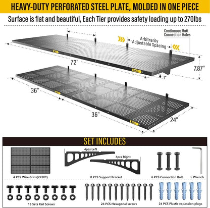4Pack 2x3ft Adjustable Metal Garage Wall Shelving Heavy Duty Garage Storage - Image 4