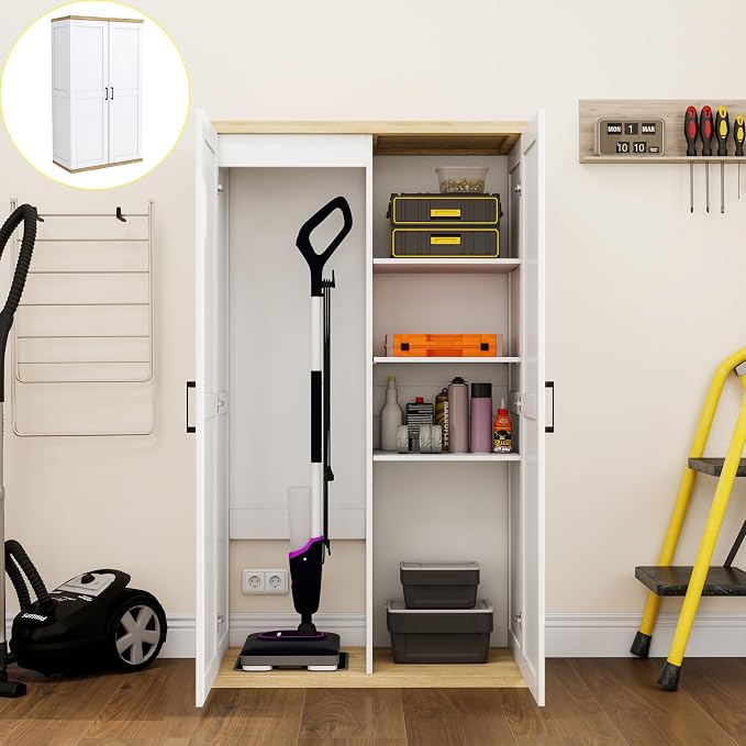 Wooden 55" Tall Broom Closet Storage Cabinet by OQSC