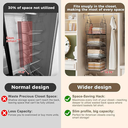 4" Extra Deeper Hanging Closet Organizers and Storage, 4 Tier Foldable Wire - Image 4