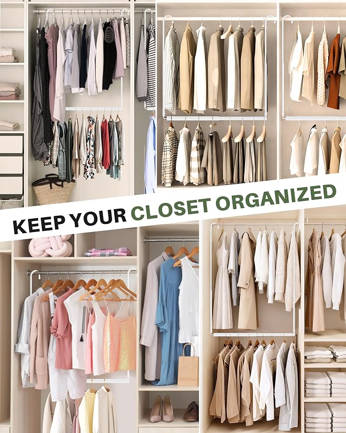 Hanging Closet Rod, 2 Pack Adjustable Height & Width Closet Rods - Image 7